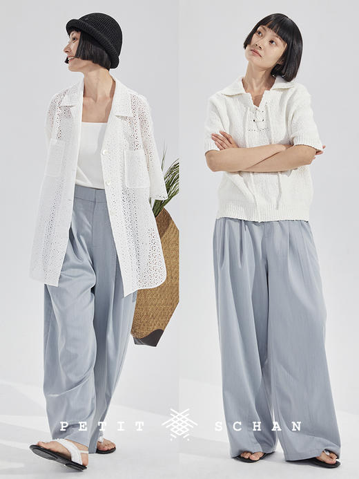 PETIT SCHAN小闪 CLO#268 Waves And Wind 海浪与海风 日本进口天丝混纺半松紧腰垂感阔腿裤 商品图4