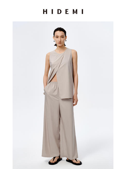 HIDEMI海鸥灰极简不对称清爽背心套装 背心/云朵长裤 商品图3