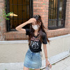 <曾小咸推荐>印花短袖t恤女夏季新款美式正肩短款设计感抽绳修身上衣潮 商品缩略图3