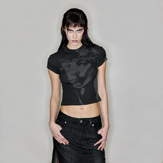 NUTH“凝视”｜复古印花T恤夏季修身短款辣妹上衣女 商品图4