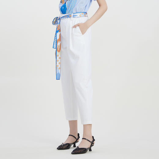 谜底纯色休闲直筒九分裤女2023夏款通勤风萝卜裤配腰带232MK0527 商品图1