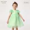 马克珍妮夏装新款裙子 女童绿格网纱拼接短袖连衣裙230982 商品缩略图0