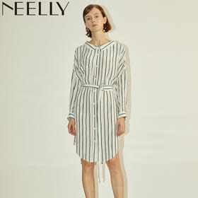 NEELLY/纳俪2018商场同款春衬衫裙娃娃领衬衫连衣裙N51803AY155