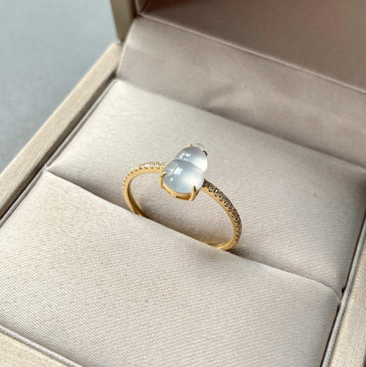 高冰种翡翠葫芦戒指18k黄金钻石镶嵌 商品图5