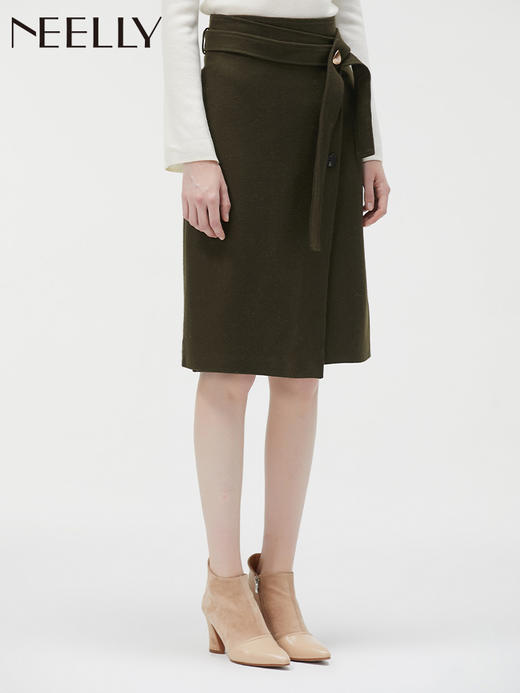 NEELLY纳俪春秋商场同款不规则a字裙中长款裙子系带中裙半身裙N111811AE126 商品图2