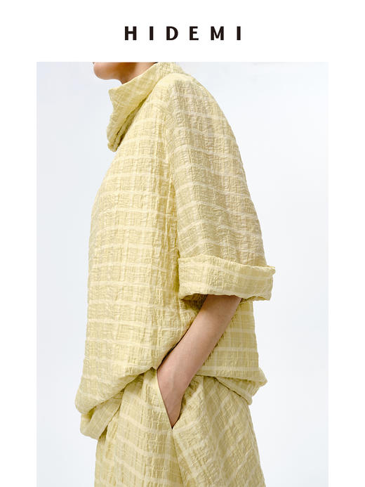 HIDEMI堆堆领色织格纹大廓形超薄清透茧型套装 商品图6