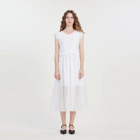 谜底气质花边连衣裙2023夏季新款圆领立体花朵修身长裙232GL0674