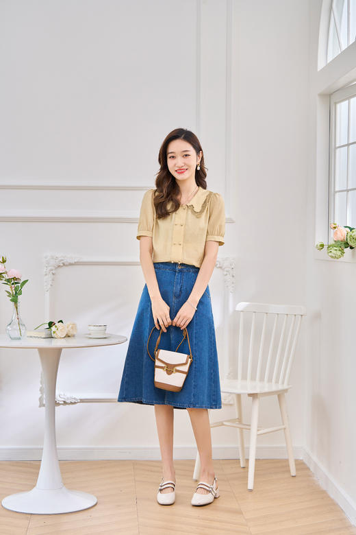 【129选3件，不支持退换】熙世界开叉牛仔半身裙女2024春秋新款遮肉显瘦A字包臀裙中长裙子 商品图0