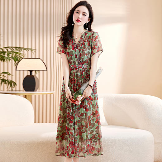 碎花连衣裙气质修身显瘦洋气别致年轻妈妈长裙CLYZ23111-1 商品图9