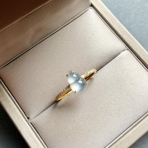 高冰种翡翠葫芦戒指18k黄金钻石镶嵌 商品图1