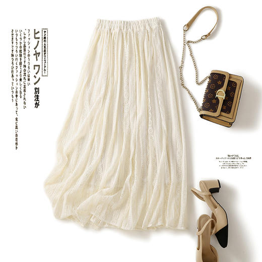 NYL-9729 蕾丝半身裙女2023春秋新款时尚洋气高腰拼接小个子减龄百褶中长裙 商品图0