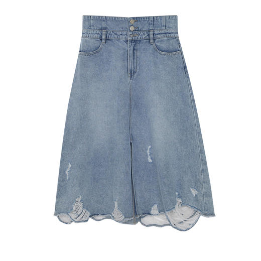 谜底高腰A字型牛仔半身裙2023夏季新款复古修身散边磨破232MB0548 商品图4