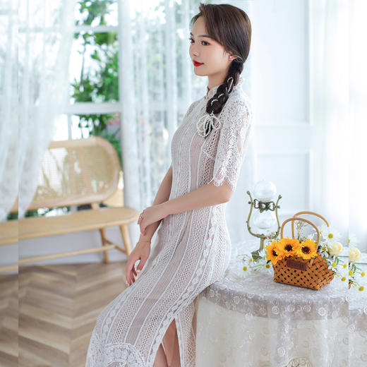 时尚修身，意襟小立领精品棉蕾丝少女款旗袍连衣裙ZSM-210402 商品图3