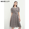 NEELLY纳俪商场同款V领黑白格子连衣裙女泡泡袖收腰中长款A字裙子N23052Y01156 商品缩略图0
