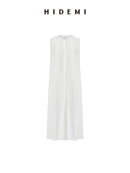 HIDEMI极简设计感纽扣垂坠感艺术褶皱连衣长裙 商品图8