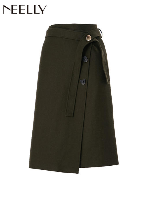 NEELLY纳俪春秋商场同款不规则a字裙中长款裙子系带中裙半身裙N111811AE126 商品图3