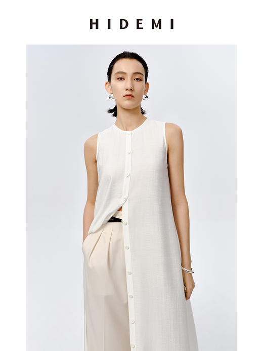 HIDEMI极简设计感纽扣垂坠感艺术褶皱连衣长裙 商品图6