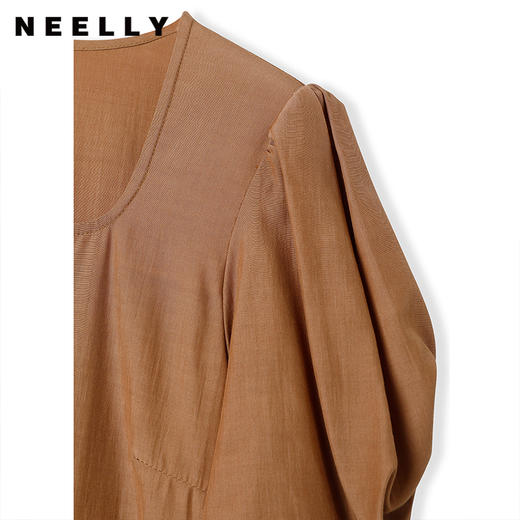 NEELLY纳俪商场同款法式复古方领天丝短袖衬衫女小众别致短款上衣N23052B01146 商品图2