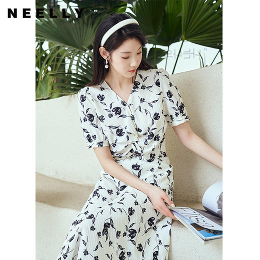 NEELLY纳俪商场同款法式桔梗泡泡袖上衣女碎花A字半身裙两件套潮N23044Z03306 商品图2