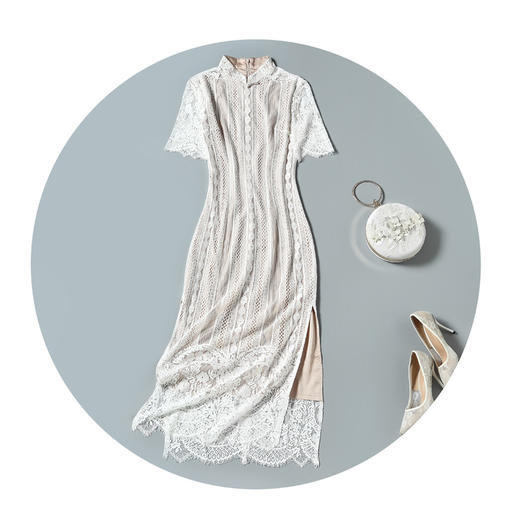 时尚修身，意襟小立领精品棉蕾丝少女款旗袍连衣裙ZSM-210402 商品图4