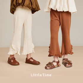 littletime女童荷叶边休闲裤2023新款白色微叭裤垂感九分长裤