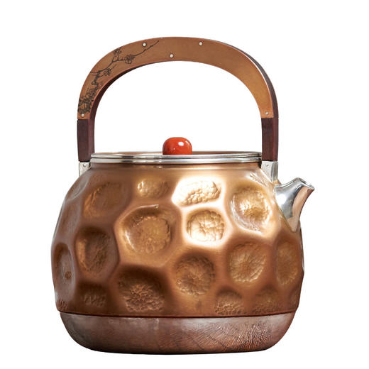 臻宝堂银壶原创铜包银烧水壶纯手工雕刻煮茶壶中式茶具家用送礼养生茶器 流金岁月-傲春 约900ml样品 商品图0