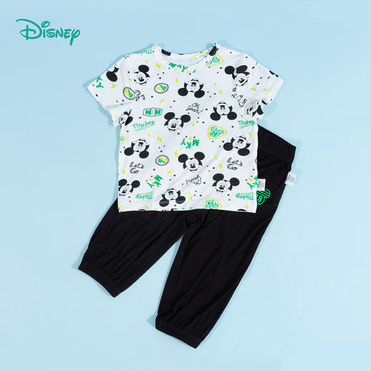 迪士尼童装男童满印T恤休闲九分裤套装夏季款米奇印花短袖两件套232T1490 商品图5