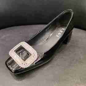 LFGJ 0347新款漆皮平底低跟方头水钻浅口女鞋