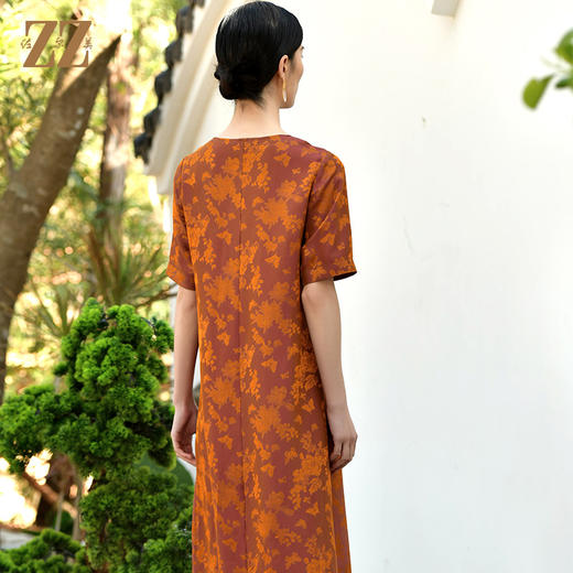 佐尔美夏季新款 100%桑蚕丝国风V领真丝连衣裙女E32LS14 商品图4