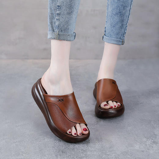 YR 1239头层牛皮休闲厚底拖鞋鱼嘴妈妈 商品图3