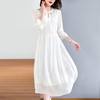 时尚气质，女绣花木耳边年轻款妈妈设计感桑蚕丝轻奢白色真丝连衣裙KQN-82399539 商品缩略图0