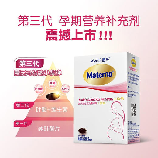 Wyeth惠氏叶酸孕妇备孕复合维生素玛特纳多维海藻油DHA胶囊 孕妇黄金素30粒 商品图3