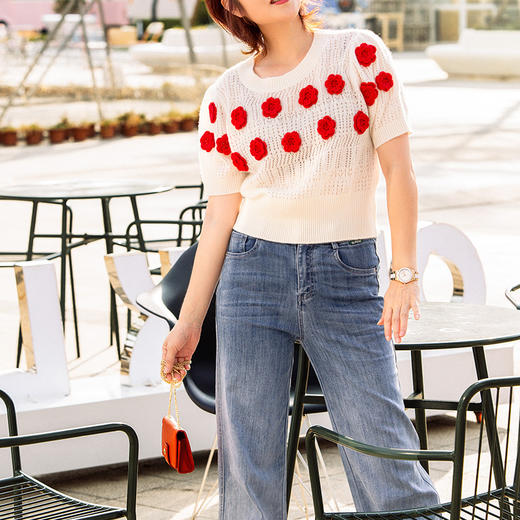 山羊绒花朵针织衫 商品图0