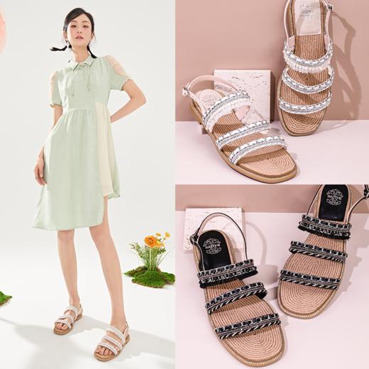 Safiya/索菲娅2023夏季新品露趾一字带气质闪钻小香仙女风凉鞋 SF32115059 商品图0