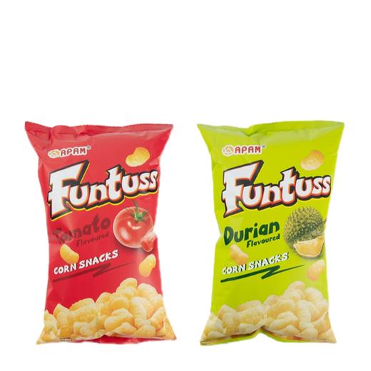 马来西亚FUNTUSS榴莲味/番茄味啤啤菓（膨化食品）50g-60g 甄选玉米丰富饱满口口咔吱 057598/057599 商品图0