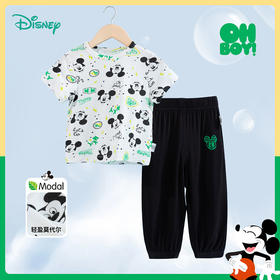 迪士尼童装男童满印T恤休闲九分裤套装夏季款米奇印花短袖两件套232T1490