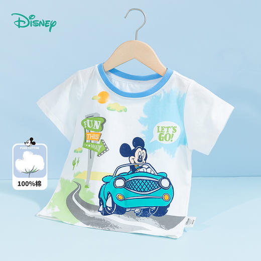 迪士尼童装男童纯棉短袖T恤中小童宝宝夏季米奇汽车卡通上衣232S1796 商品图0