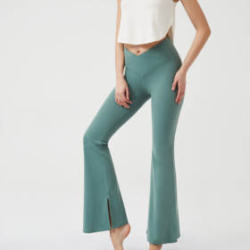 Rexing热醒 裸感修身 交叉腰头 脚口开叉 阔腿喇叭裤