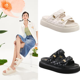 Safiya/索菲娅2023新品春夏小香风厚底外穿假日休闲气质凉拖SF32110032