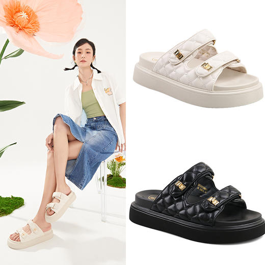 Safiya/索菲娅2023新品春夏小香风厚底外穿假日休闲气质凉拖SF32110032 商品图0