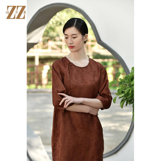 佐尔美夏季新款 国风重磅印花香云纱中袖休闲连衣裙女E32LS24 商品图3