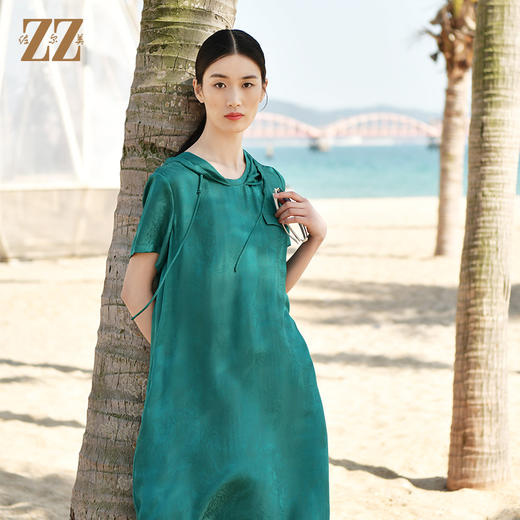 佐尔美夏季新款 时尚气质连帽桑蚕丝真丝短袖连衣裙女E32LS15 商品图0