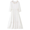 时尚气质，女绣花木耳边年轻款妈妈设计感桑蚕丝轻奢白色真丝连衣裙KQN-82399539 商品缩略图3
