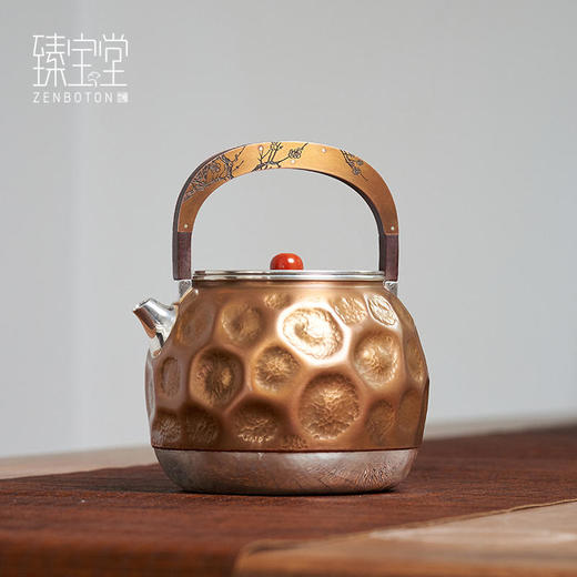 臻宝堂银壶原创铜包银烧水壶纯手工雕刻煮茶壶中式茶具家用送礼养生茶器 流金岁月-傲春 约900ml样品 商品图1