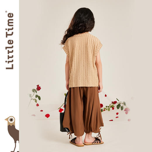littletime女童褶皱纹理t恤短袖2023夏季新款韩版中大童儿童上衣 商品图3