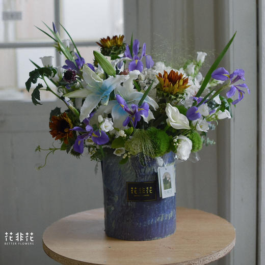 《星夜》鸢尾油画，向日葵，百合抱抱桶 商品图8