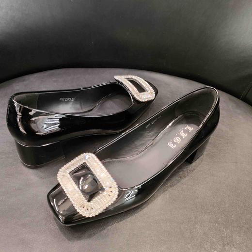 LFGJ 0347新款漆皮平底低跟方头水钻浅口女鞋 商品图4