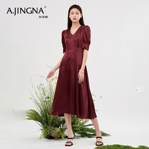 【商场同款】阿菁娜复古气质夏季泡泡袖连衣裙A30X112086 商品图0