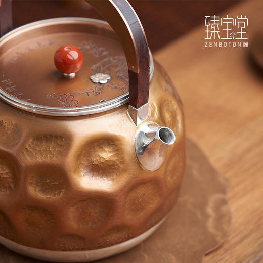 臻宝堂银壶原创铜包银烧水壶纯手工雕刻煮茶壶中式茶具家用送礼养生茶器 流金岁月-傲春 约900ml样品 商品图4