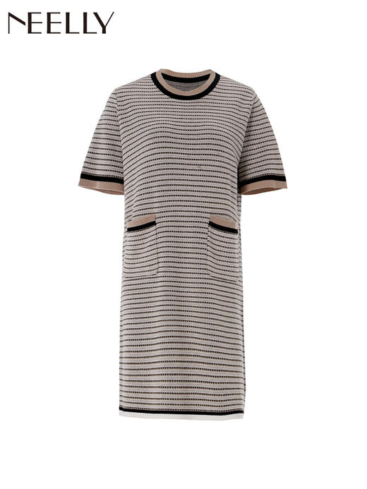 NEELLY/纳俪2019冬季新款圆领拼色小香风清新大方套头连衣裙NM1909CA649 商品图4